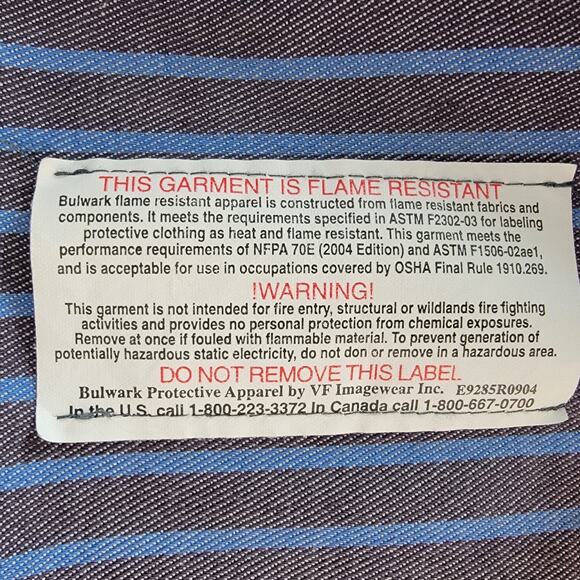 Bulwark FR Flame Resistant Button Shirt Protective Apparel 100% Cotton Sz L Work - Picture 8 of 10